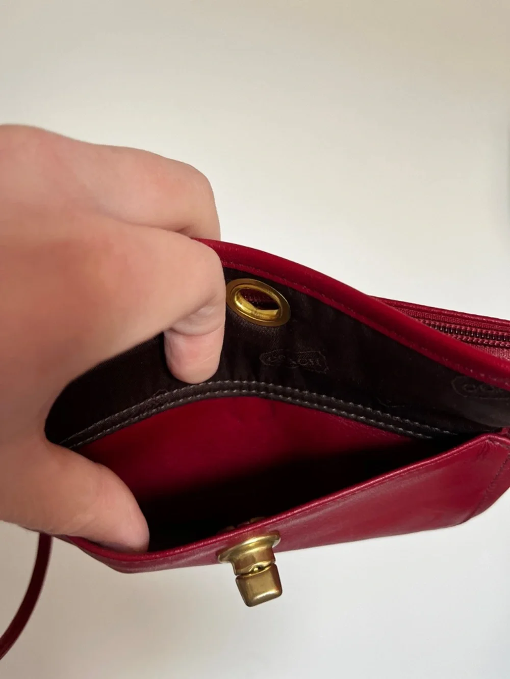 Vintage Coach Red Leather Wristlet Clutch with Brass Hardware - Picture 6 of 7